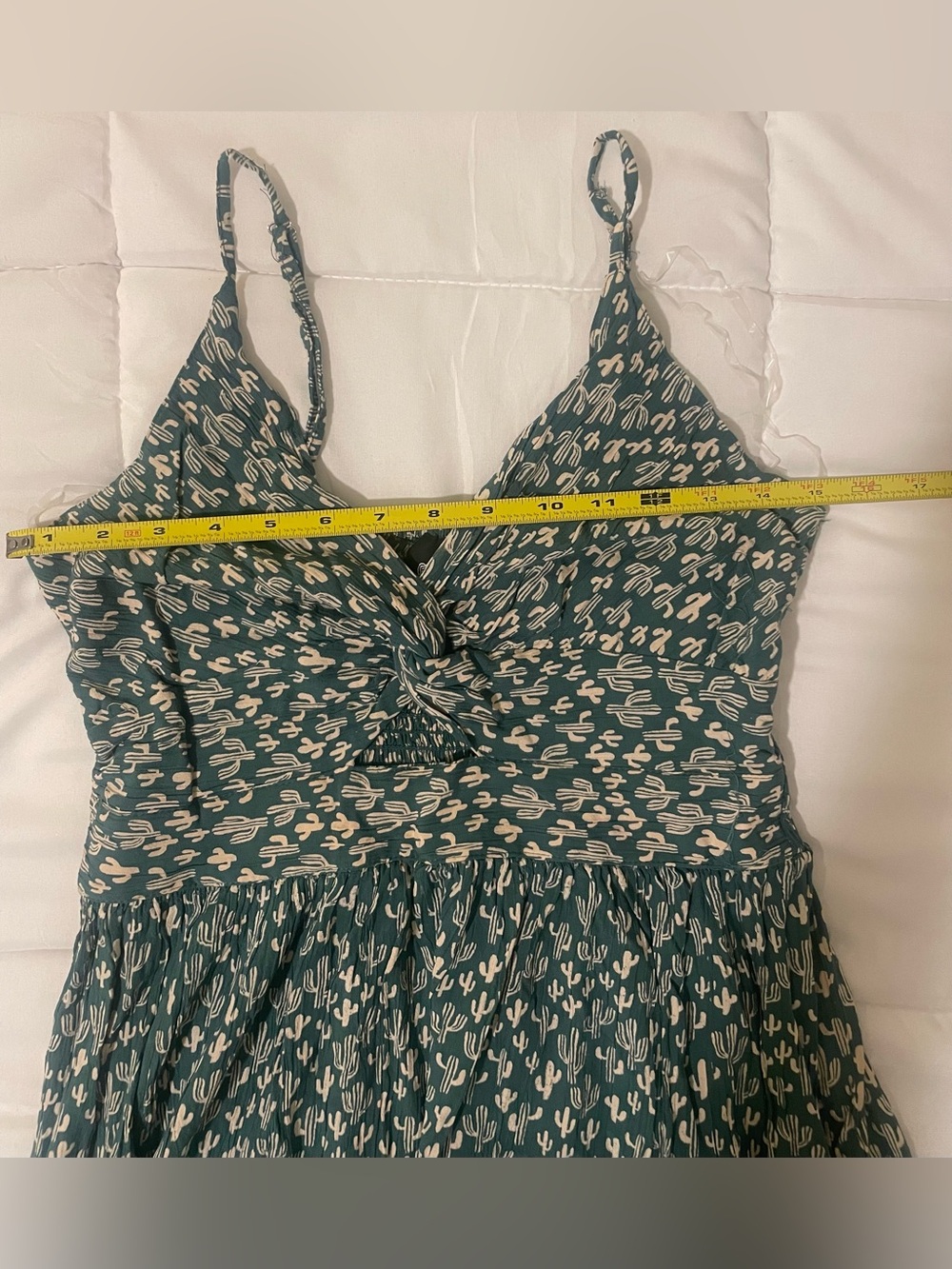 Angie Green Maxi Dress with White Cactus Print and Twist Front - Picture 4 of 8
